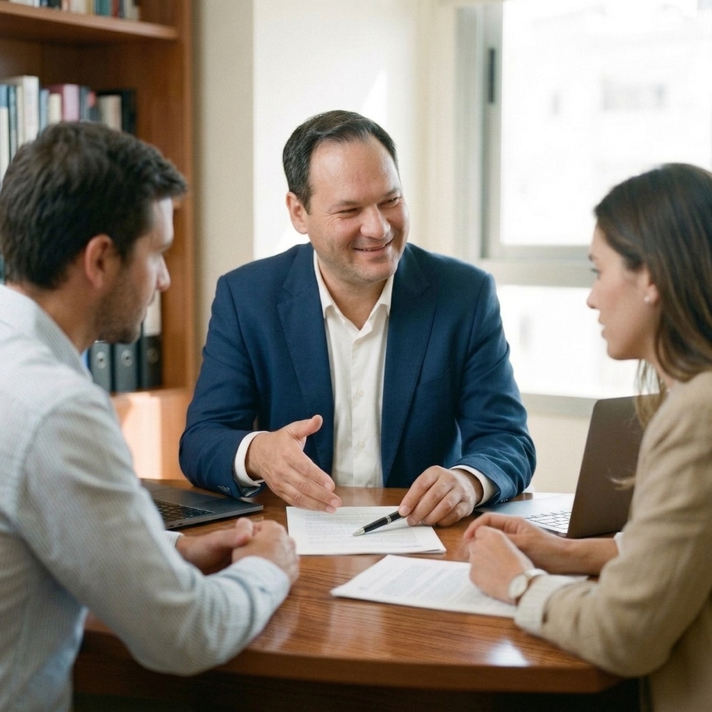Asesor profesional atendiendo clientes